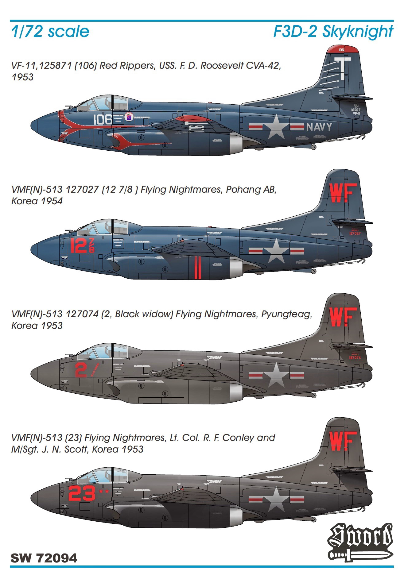Sword 1/72 Douglas F3D-2 Skyknight Over Korea # 72094SE