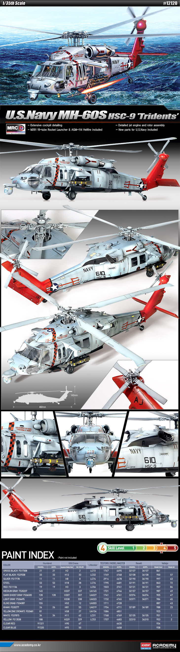 Academy 1/35 Sikorsky MH-60S US Navy HSC-9 "Trouble Shooter" Updated version with 1 new sprue of parts including revised rotor blades # 12120 - Plastic Model Kit