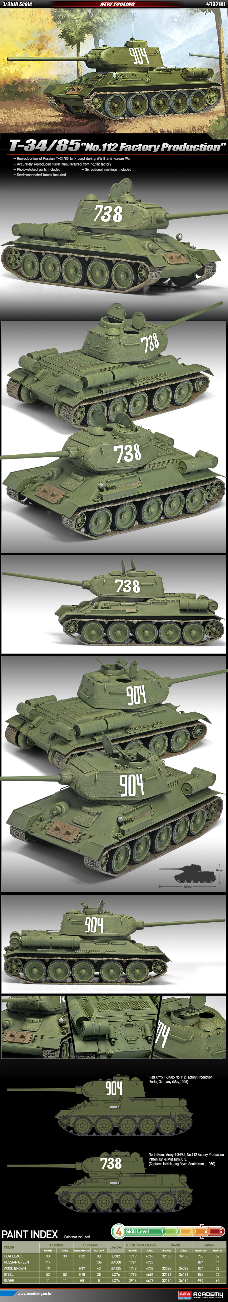 Academy 1/35 T-34/85 'No.112 Factory Production' # 13290 - Plastic Model Kit