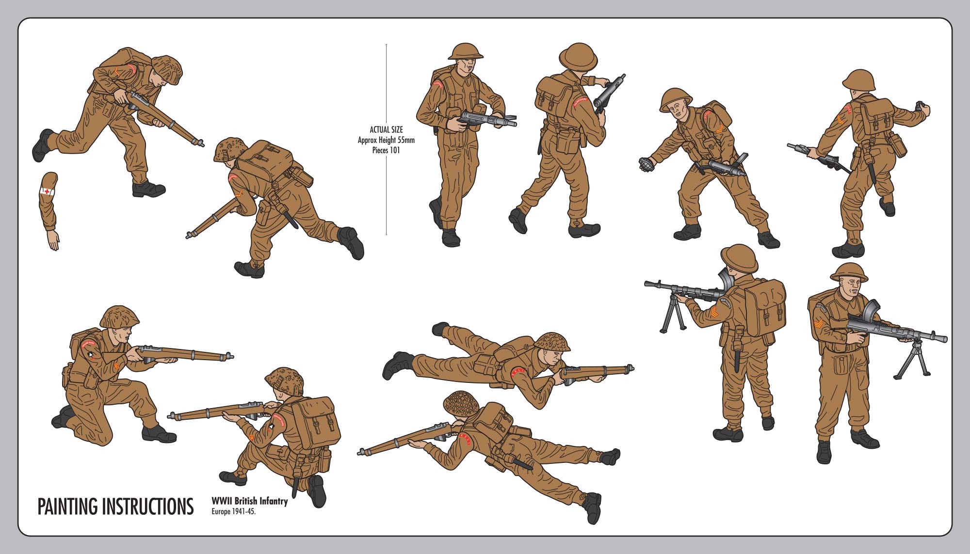 Airfix 1/32 WWII British Infantry Multipose Starter Set # 55211 - Plastic Model Figures
