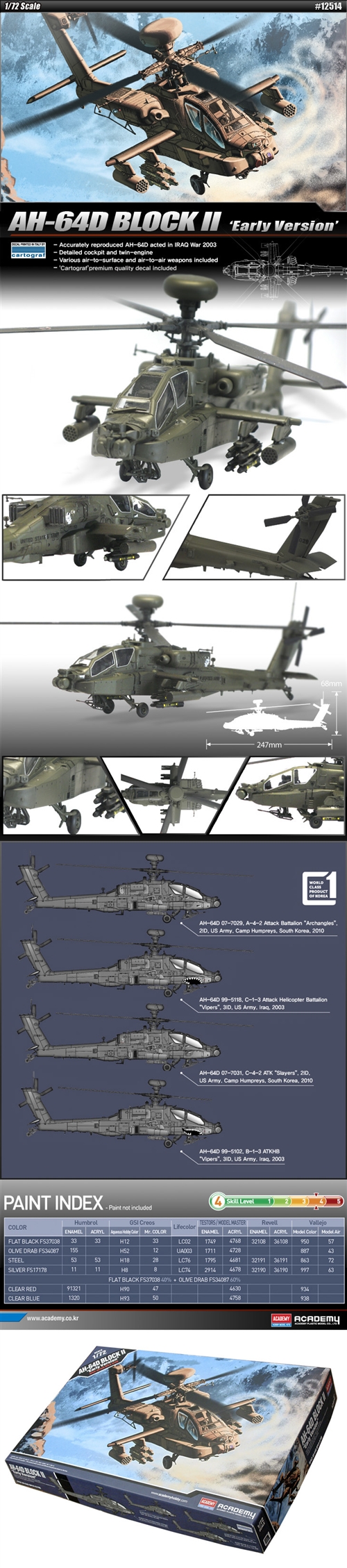 Academy 1/72 Hughes AH-64D Apache Block II # 12514 - Plastic Model Kit