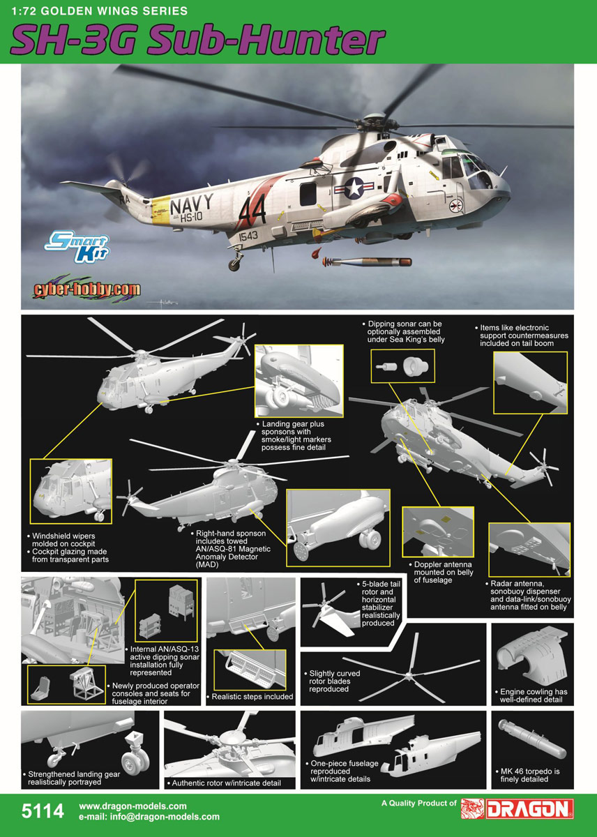 Cyber-Hobby 1/72 Sikorsky SH-3H Submarine Hunter # 5114 - Plastic Model Kit
