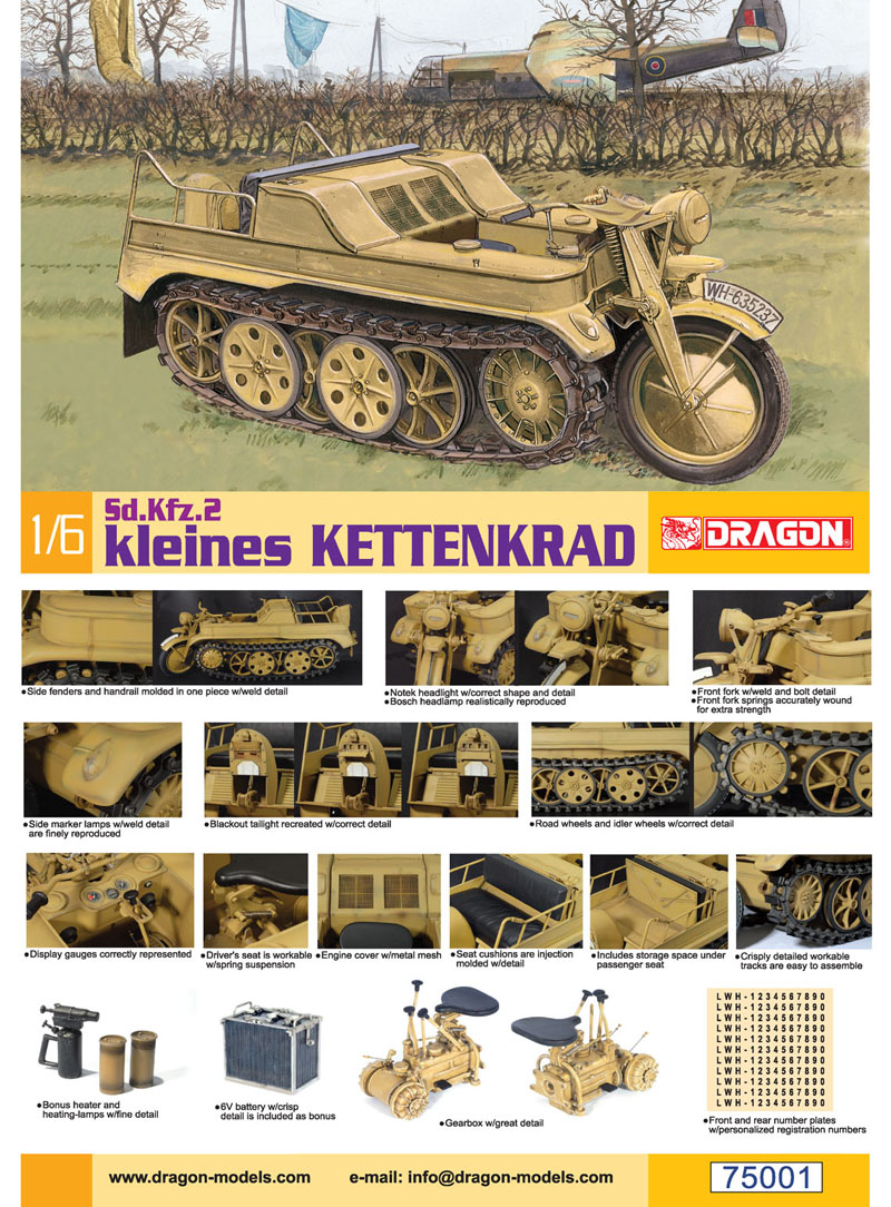 Dragon 1/6 Sd.Kfz.2 Kleines Kettenkrad # 75001 - Plastic Model Kit