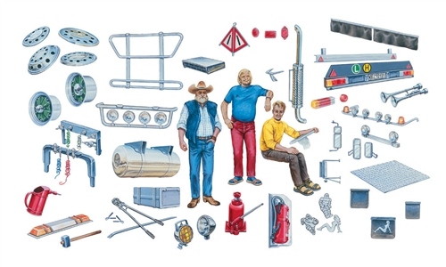 Italeri 1/24 Truck Accessories for European and American trucks including 3 driver figures # 0720