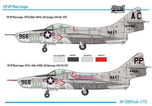 Sword 1/72 Grumman F9F-8P Photo-Cougar 2 decals versions # 72087 - Plastic Model Kit