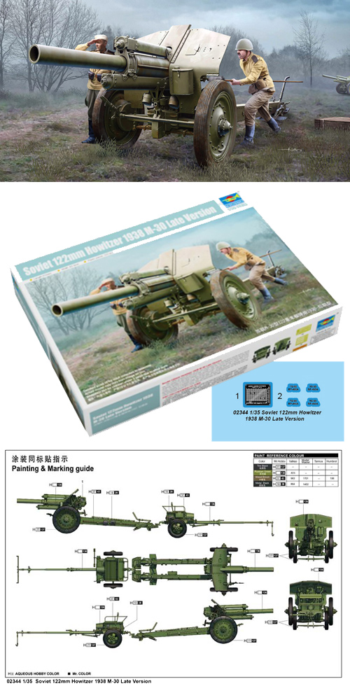 Trumpeter 1/35 Soviet 122mm Howitzer 1938 M-30 Late Version # 02344 - Plastic Model Kit