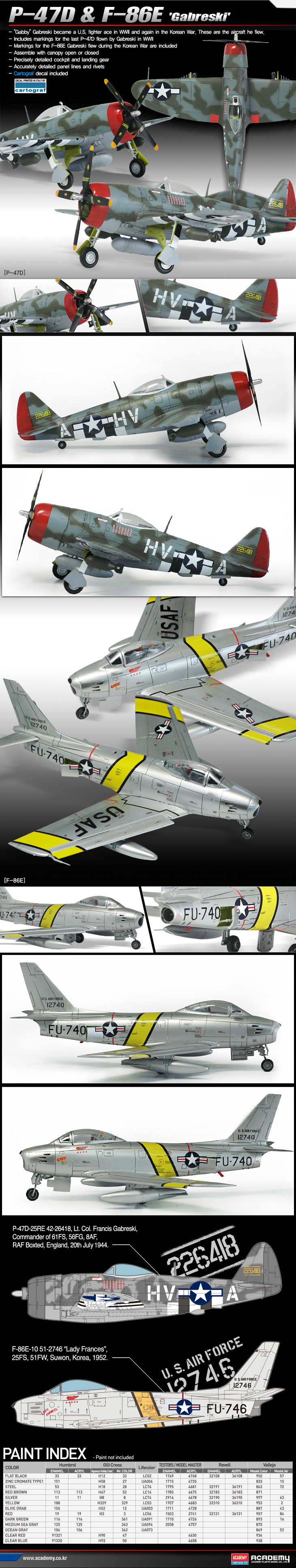 Academy 1/72 P-47D & F-86E 'Gabreski' Ltd Edt # 12530 - Plastic Model Kit