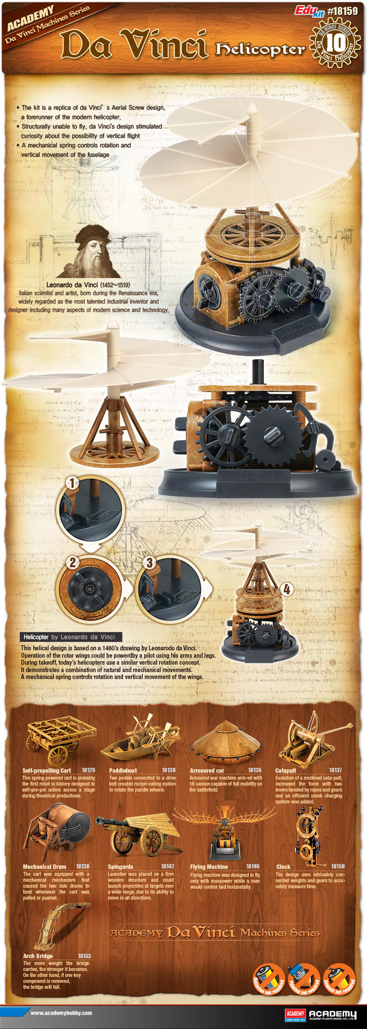 ACADEMY DA VINCI HELICOPTER SNAP MODEL KIT #18159