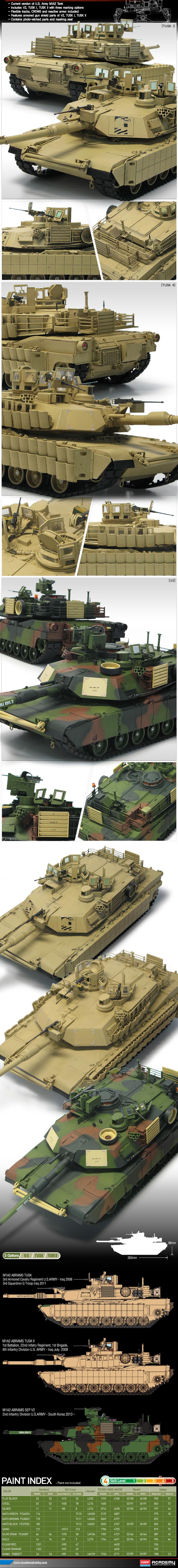 Academy 1/35 M1A2 AbramsMBTTusk I/II V2 US Army # 13298