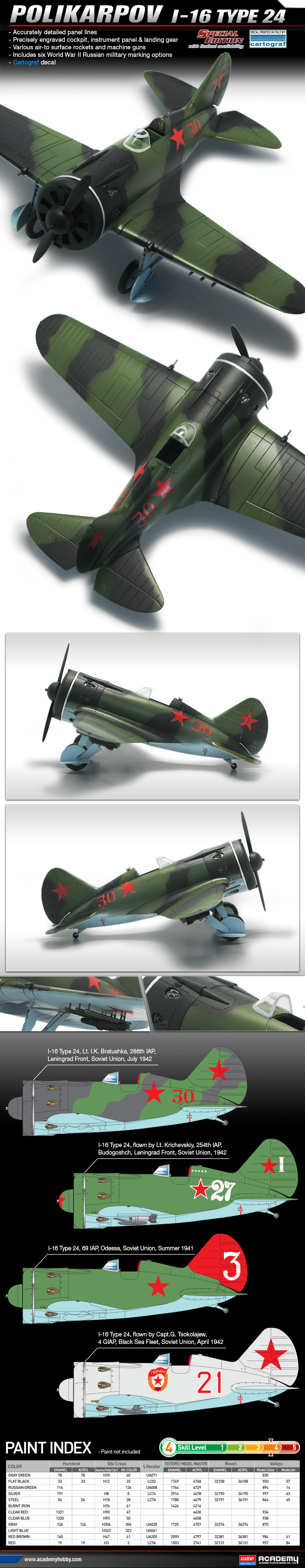 Academy 1/48 Polikarpov I16Type 24 # 12314