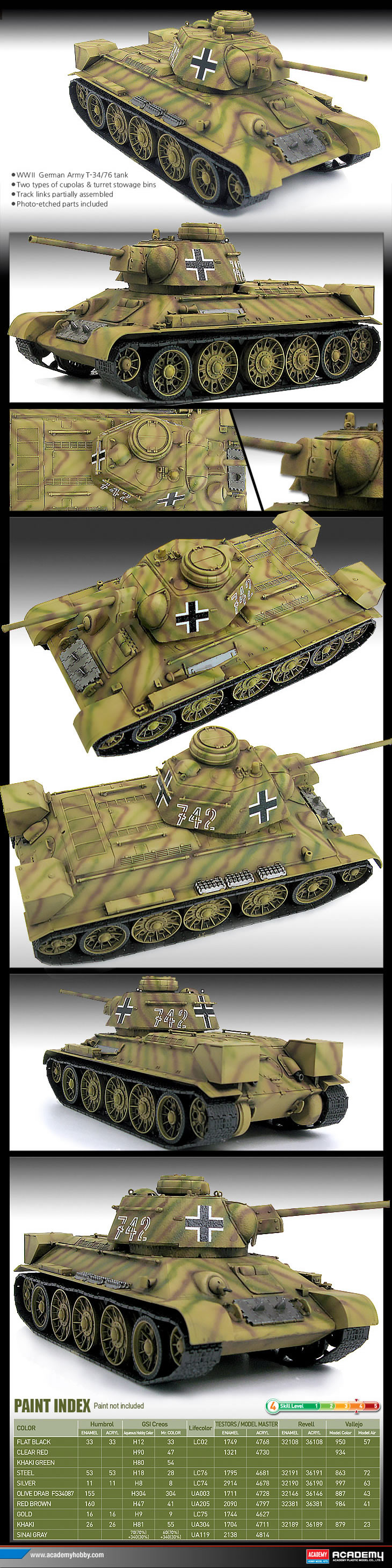 Academy 1/35 T-34 747(r) German Version # 13502