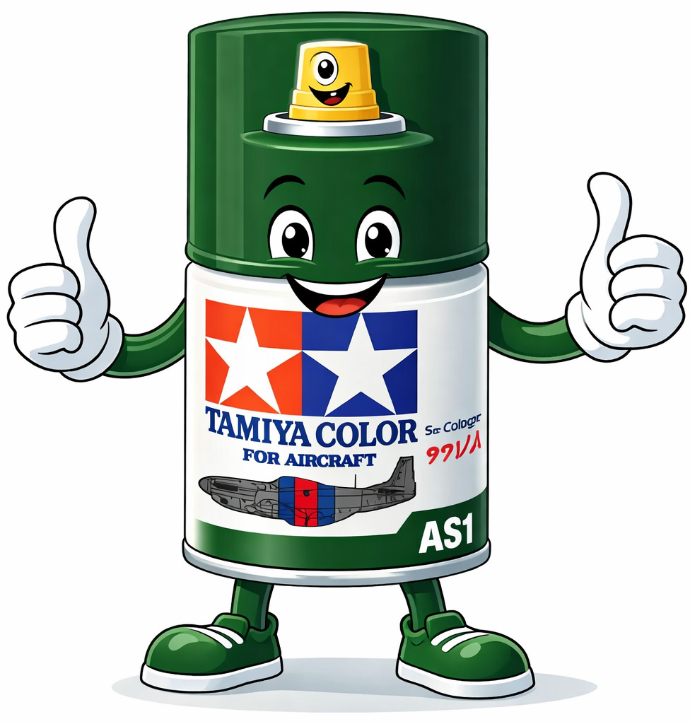 Cartoon Tamiya Color AS aircraft spray paint can character